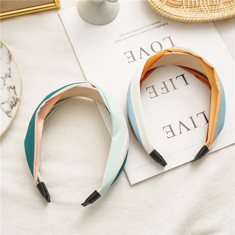 Wide Top Knot Fabric Hair Bands For Women Contrast Color Cloth Headband Bezel Girls Hairband  Hoop Female Hair Accessories