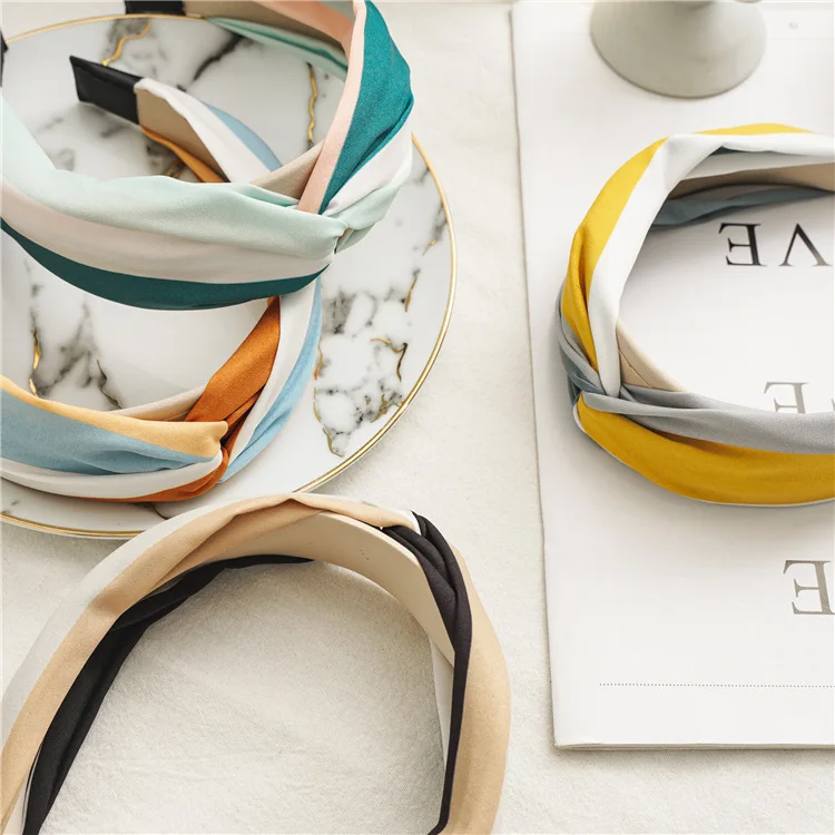 Wide Top Knot Fabric Hair Bands For Women Contrast Color Cloth Headband Bezel Girls Hairband  Hoop Female Hair Accessories