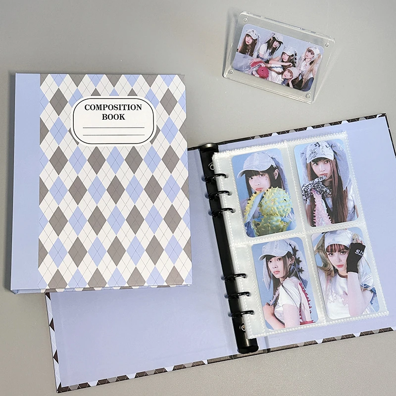 SKYSONIC A5 Cream Diamond Pattern Photo Album Collect Book Kpop Binder Cover Postcards Ring Organizer DIY Refills Suppliers