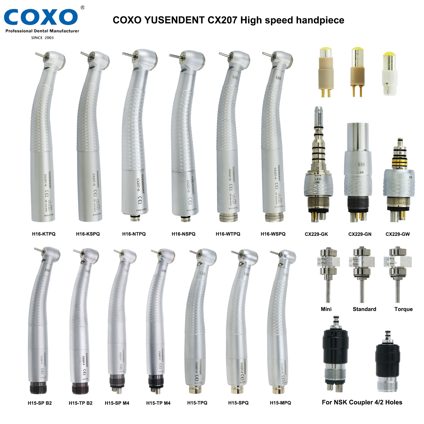 COXO Dental High Speed Handpiece Dental Turbine LED Fiber Optic Handpiece CX207 Fit KAVO NSK WH Dentistry Products Dentist Tools