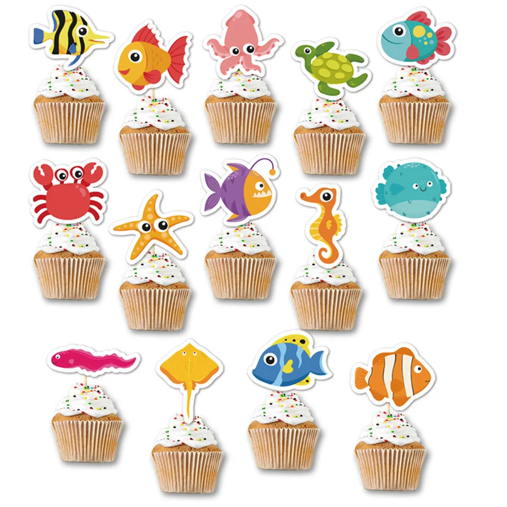 Sea Birthday Cake Topper Starfish Shell Turtle Crab Seahorse Octopus Kids Under the Sea Ocean Animals World Cupcake Topper