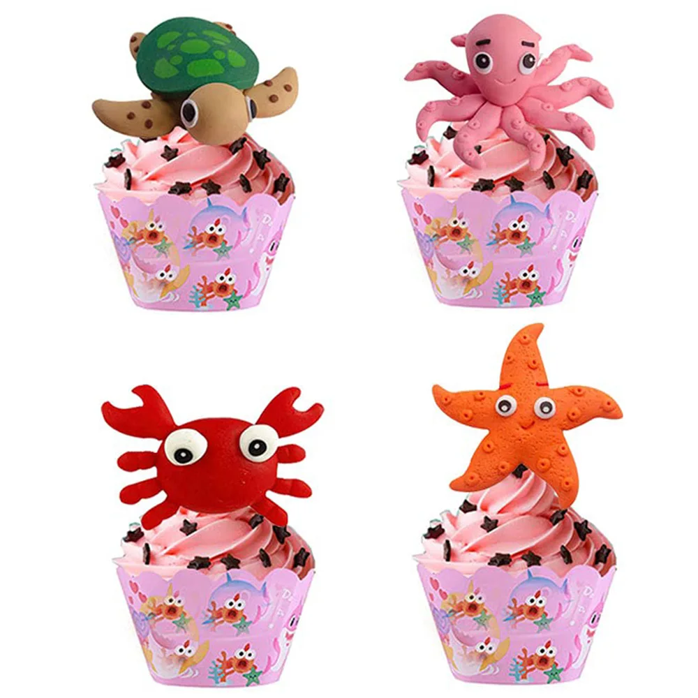 Sea Birthday Cake Topper Starfish Shell Turtle Crab Seahorse Octopus Kids Under the Sea Ocean Animals World Cupcake Topper