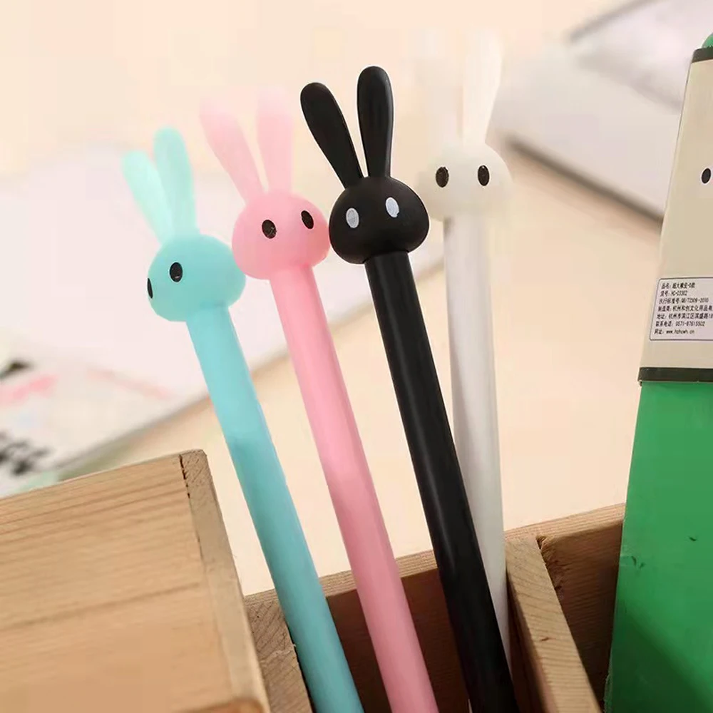 4 Pcs Stationery Cartoon Cute Kawaii Rabbit Pen Creative School Office Supply Gel Pen Gift Handles Bunny Sweet Lovely Pretty