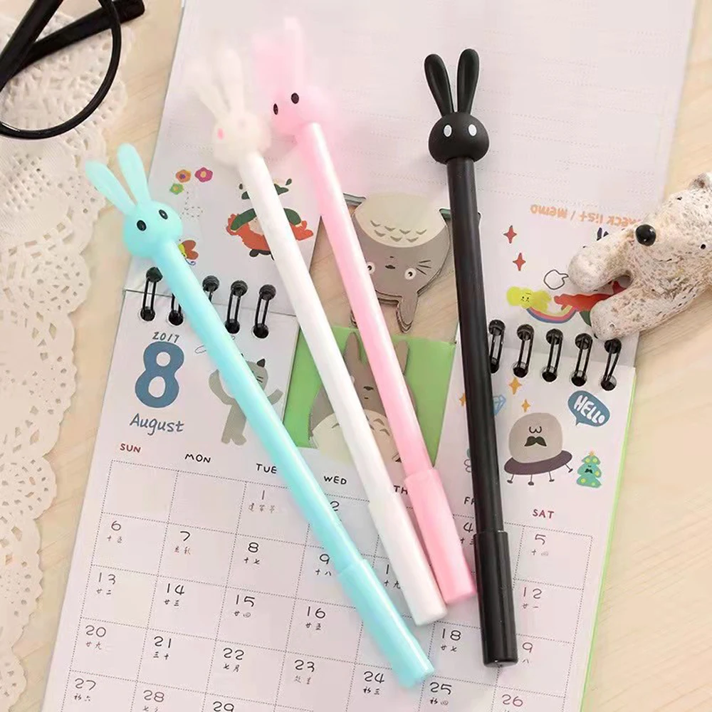 4 Pcs Stationery Cartoon Cute Kawaii Rabbit Pen Creative School Office Supply Gel Pen Gift Handles Bunny Sweet Lovely Pretty
