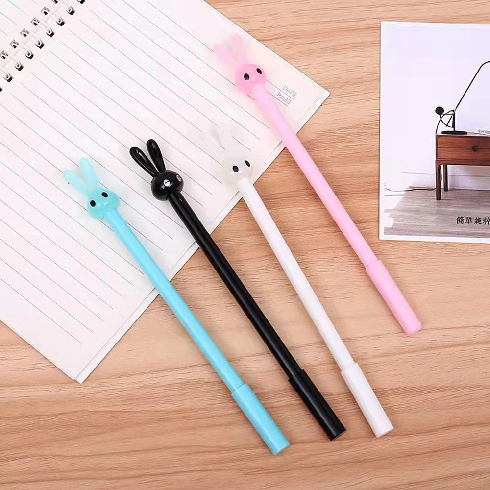 4 Pcs Stationery Cartoon Cute Kawaii Rabbit Pen Creative School Office Supply Gel Pen Gift Handles Bunny Sweet Lovely Pretty