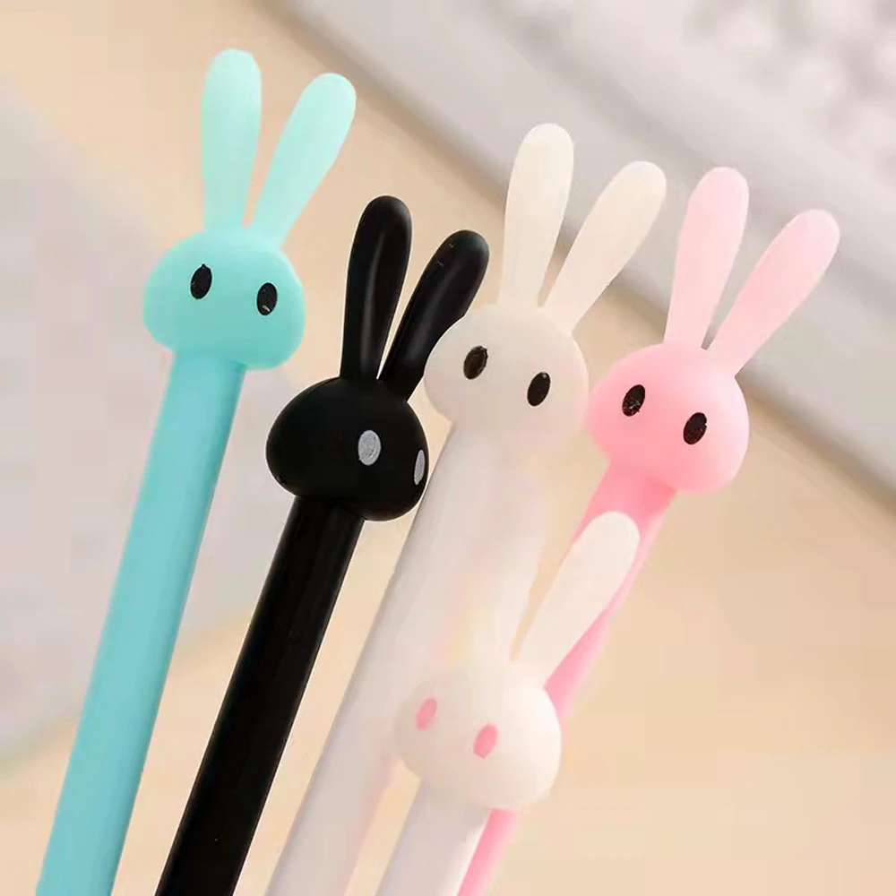 4 Pcs Stationery Cartoon Cute Kawaii Rabbit Pen Creative School Office Supply Gel Pen Gift Handles Bunny Sweet Lovely Pretty