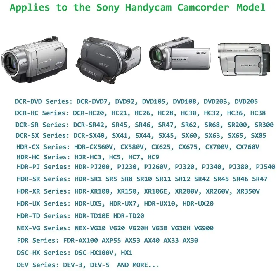 USB AC-L200 AC-L25A Power Adapter Compatible for Sony DSC-HX1 DCR-UX5 UX7 HDR-XR100 NEX VG30 VG900 DEV-50 FDR-AX33 Camcorder