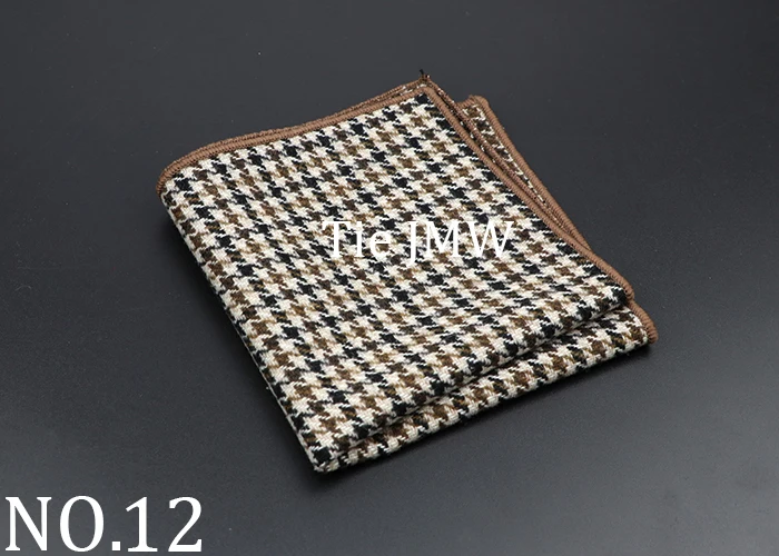 New Fashion Pocket Square Brown Grey Handkerchief Wool Plaid Striped Paisley Hanky Suit Men's Business Wedding Suit Accessories