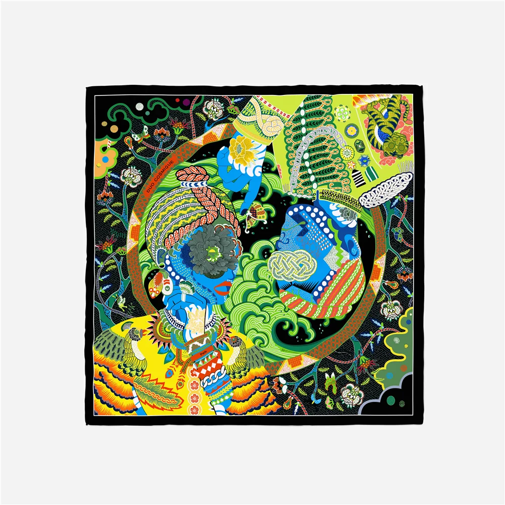 Twill Silk Scarf Woman Colorful Painting Square Scarves Wraps Bandana Small Hijab Silk Foulards Tie Headband Neckerchief 53CM