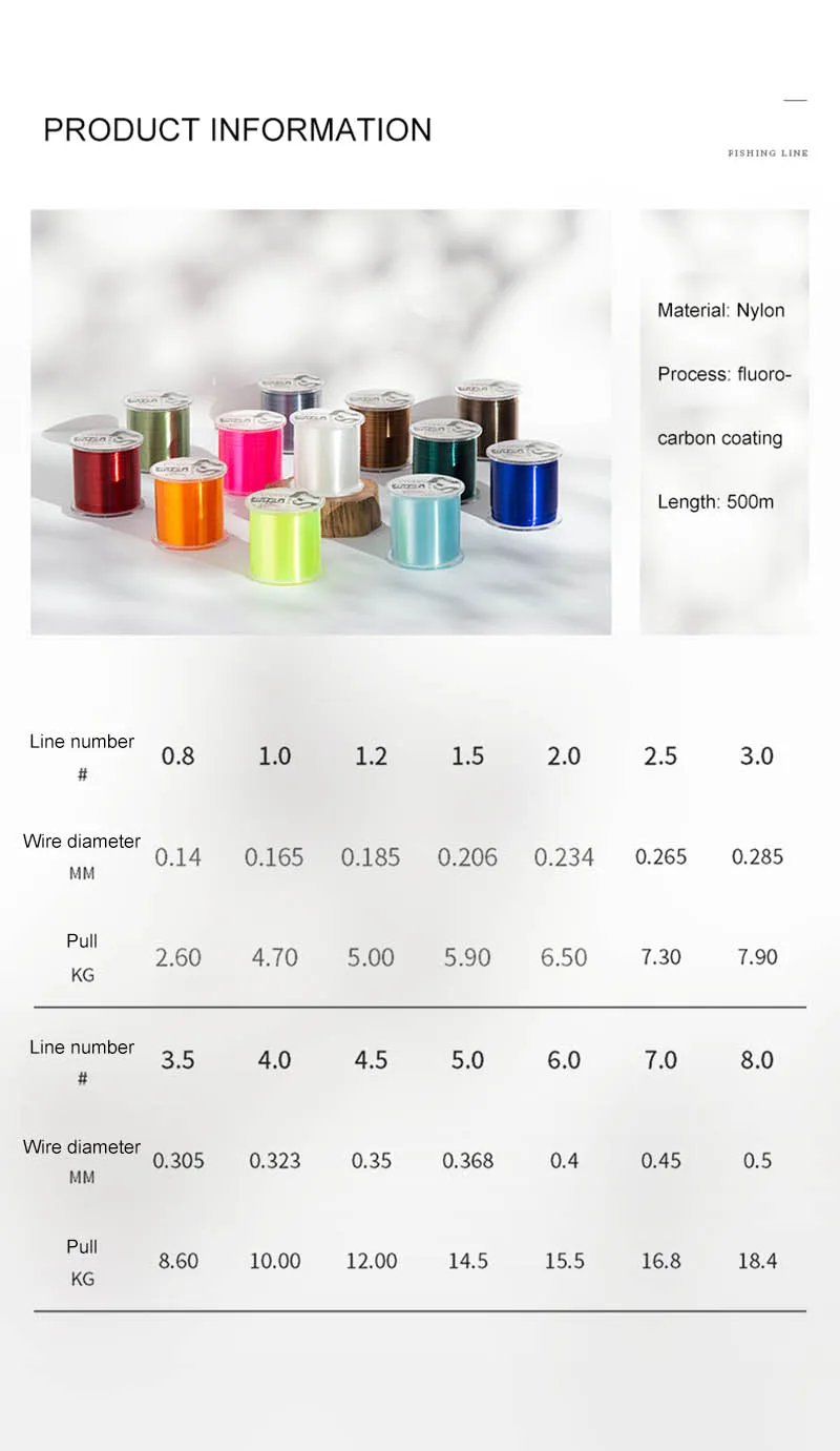 ZUKIBO 500M Nylon Fishing Line Super Strong Japanese Monofilament Carp Fishing Line 2.6-18.4KG Crankbaits Fishing pesca mar