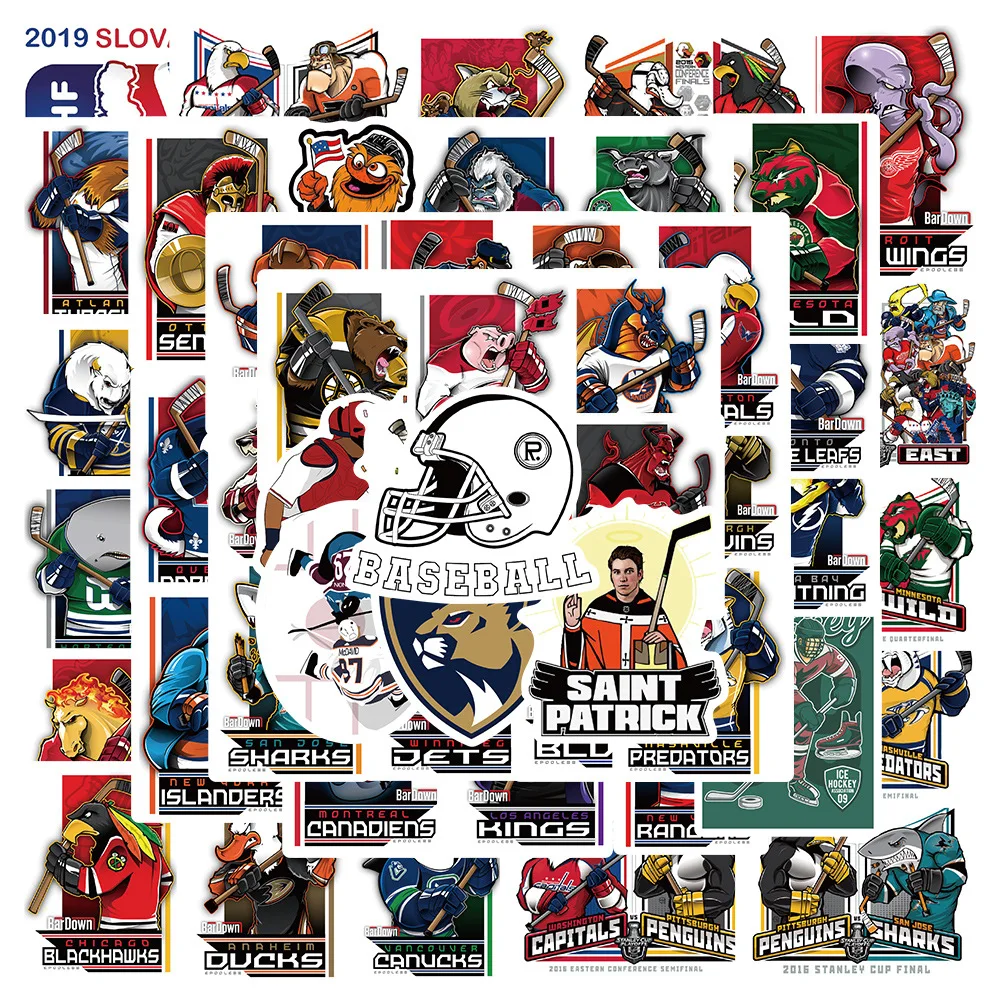 10/30/50pcs Sports Ice Hockey Mascot Graffiti Stickers Cool Helmet Luggage Laptop Waterproof Decal Decor Stickers Packs Kid Toy