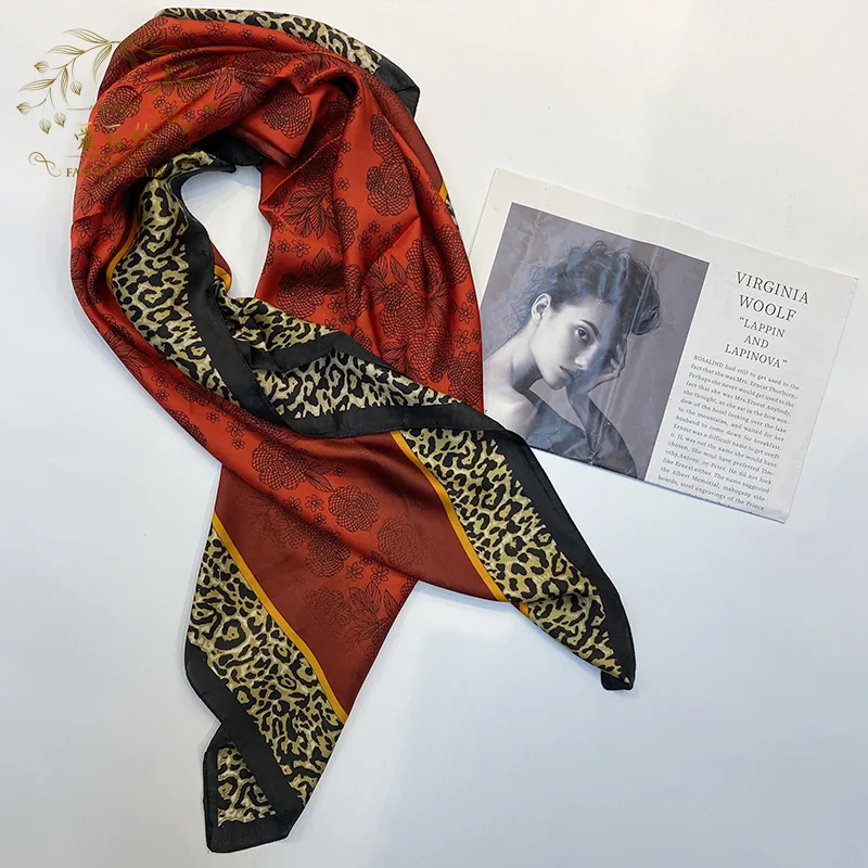 [BYSIFA] New Emerald Green Silk Scarf Women Brand Leopard Printed Square Scarves 90*90cm Fashion Accessories Headscarves Hijabs