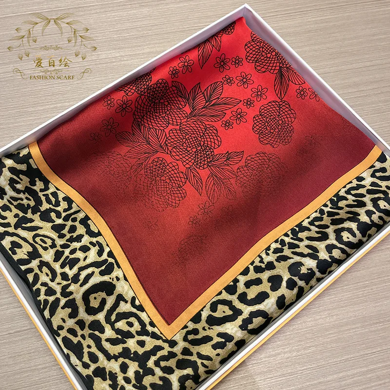 [BYSIFA] New Emerald Green Silk Scarf Women Brand Leopard Printed Square Scarves 90*90cm Fashion Accessories Headscarves Hijabs
