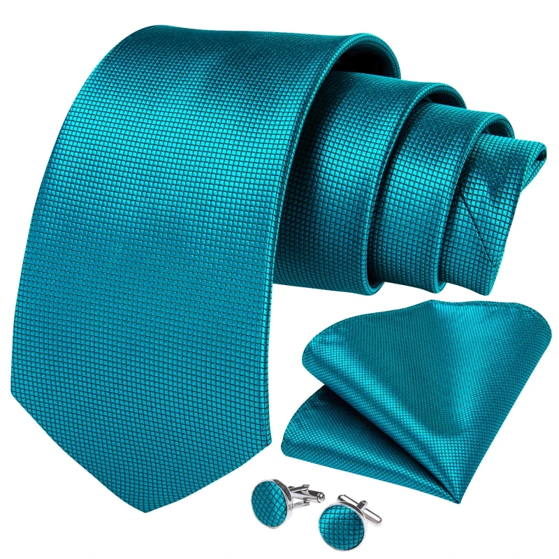 Teal Blue 8cm Wide Ties For Men Wedding Accessories Men Tie Set Gift Pocket Square Cufflinks Corbatas Para Hombre