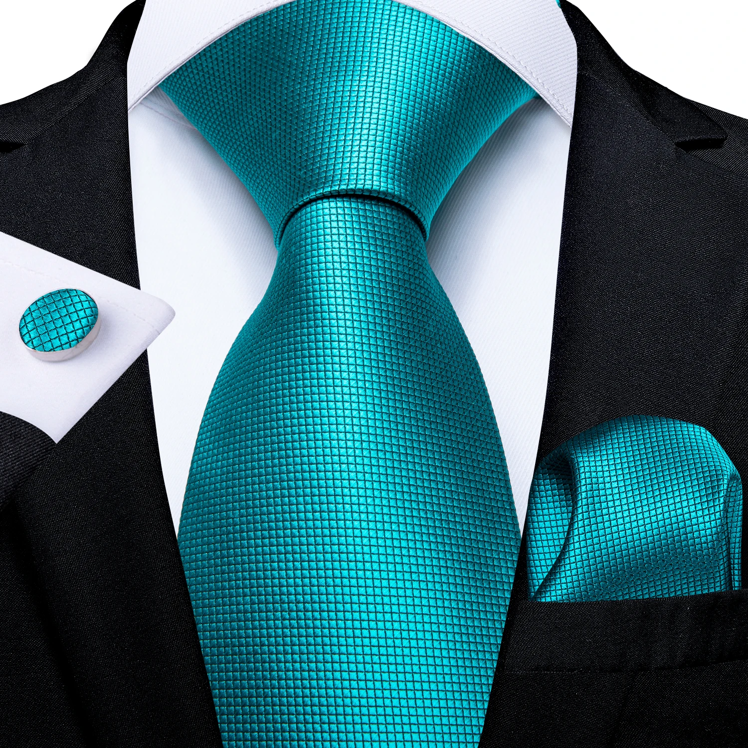 Teal Blue 8cm Wide Ties For Men Wedding Accessories Men Tie Set Gift Pocket Square Cufflinks Corbatas Para Hombre