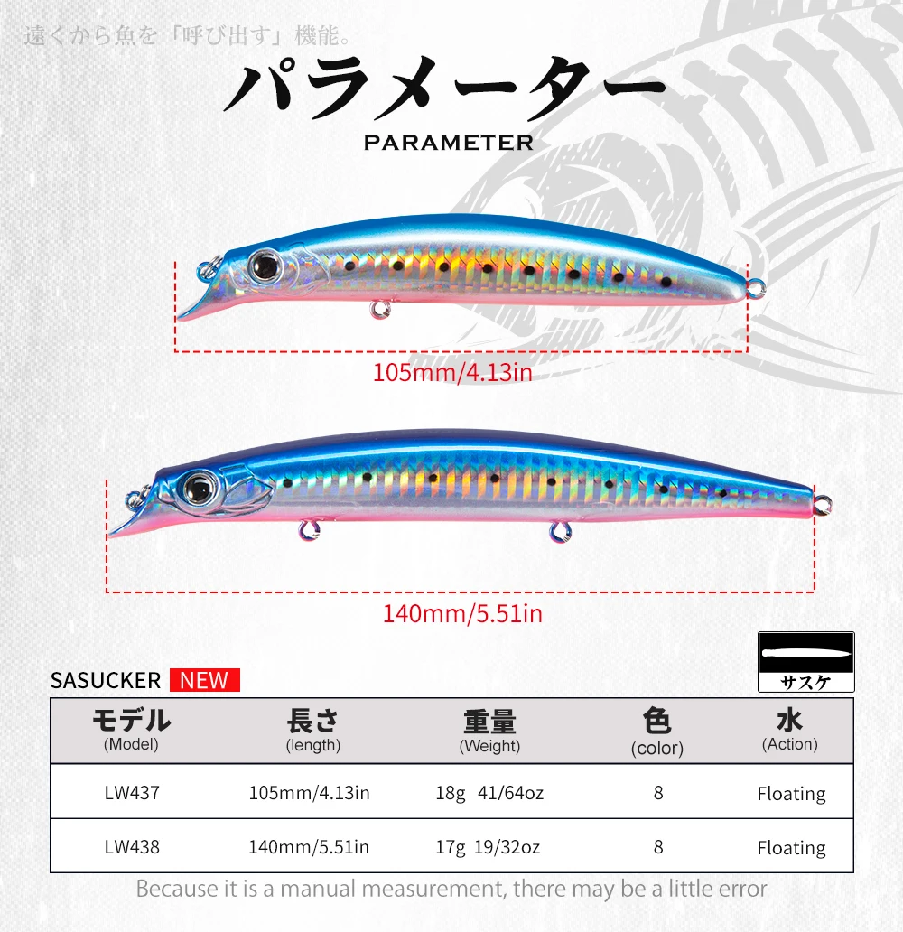 Hunthouse Fishing Sasuck Lipless Minnow Bait Pencil Lure Floating 105mm/18g 140mm/17g Wobbler Jerkbait Seabass Pike Saltwater