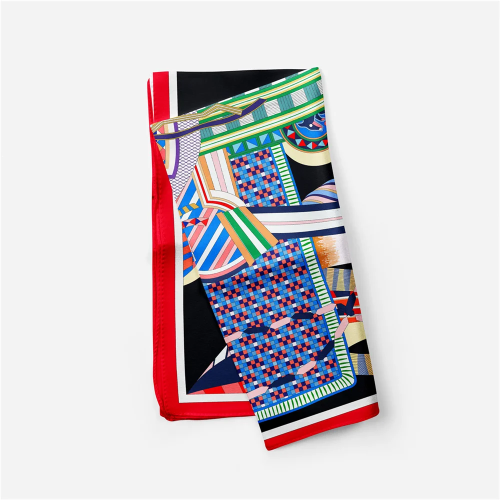Twill Silk Scarf Woman Saddle Painting Square Scarves Wraps Bandana Small Hijab Silk Foulards Tie Headband Neckerchief 53CM