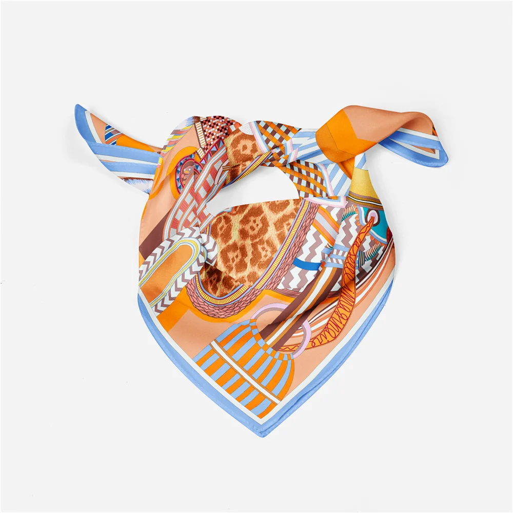 Twill Silk Scarf Woman Saddle Painting Square Scarves Wraps Bandana Small Hijab Silk Foulards Tie Headband Neckerchief 53CM