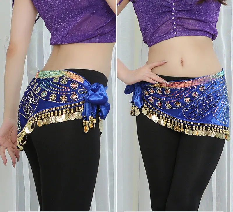 Bead Embroidery Belly Dance Hip Scarf 6 Color Women Oriental Belly Dancing Coins Belt Lesson Wear Practice Costume Decor