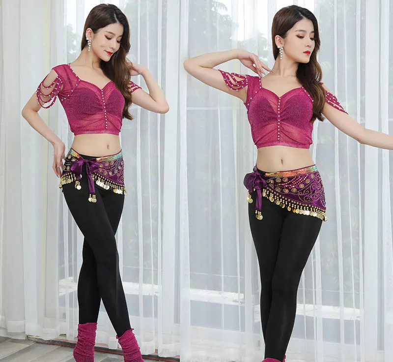 Bead Embroidery Belly Dance Hip Scarf 6 Color Women Oriental Belly Dancing Coins Belt Lesson Wear Practice Costume Decor