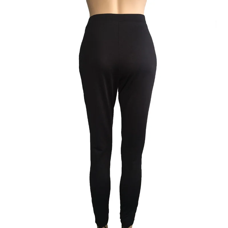 Women Black Leggings Sexy Strapping Strand Empty Rope Slim Fit Outside Wearing Pants With Holes Front Purple Red Large Size Four