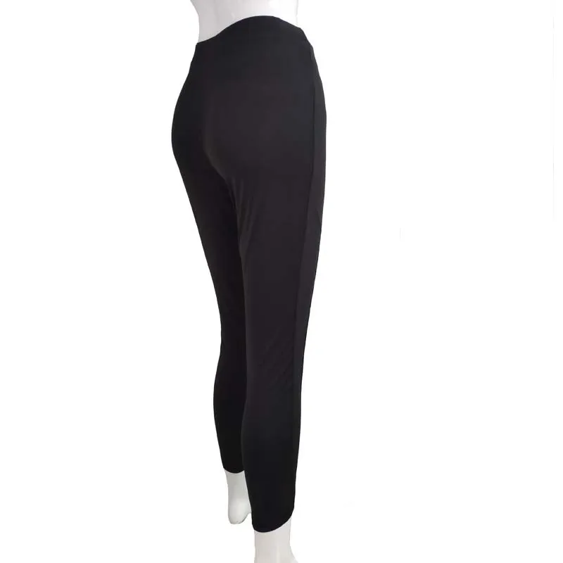 Women Black Leggings Sexy Strapping Strand Empty Rope Slim Fit Outside Wearing Pants With Holes Front Purple Red Large Size Four