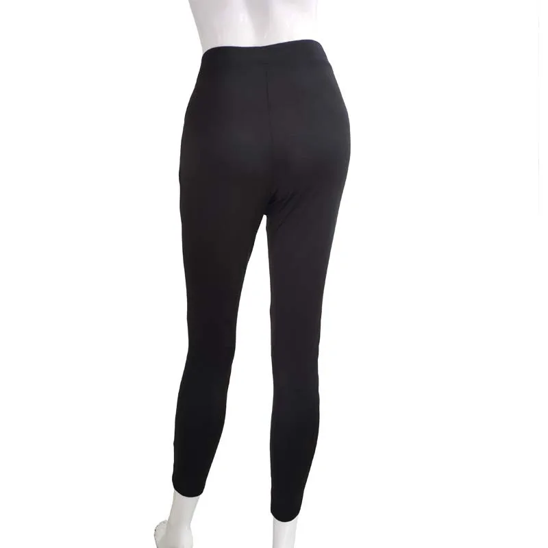 Women Black Leggings Sexy Strapping Strand Empty Rope Slim Fit Outside Wearing Pants With Holes Front Purple Red Large Size Four