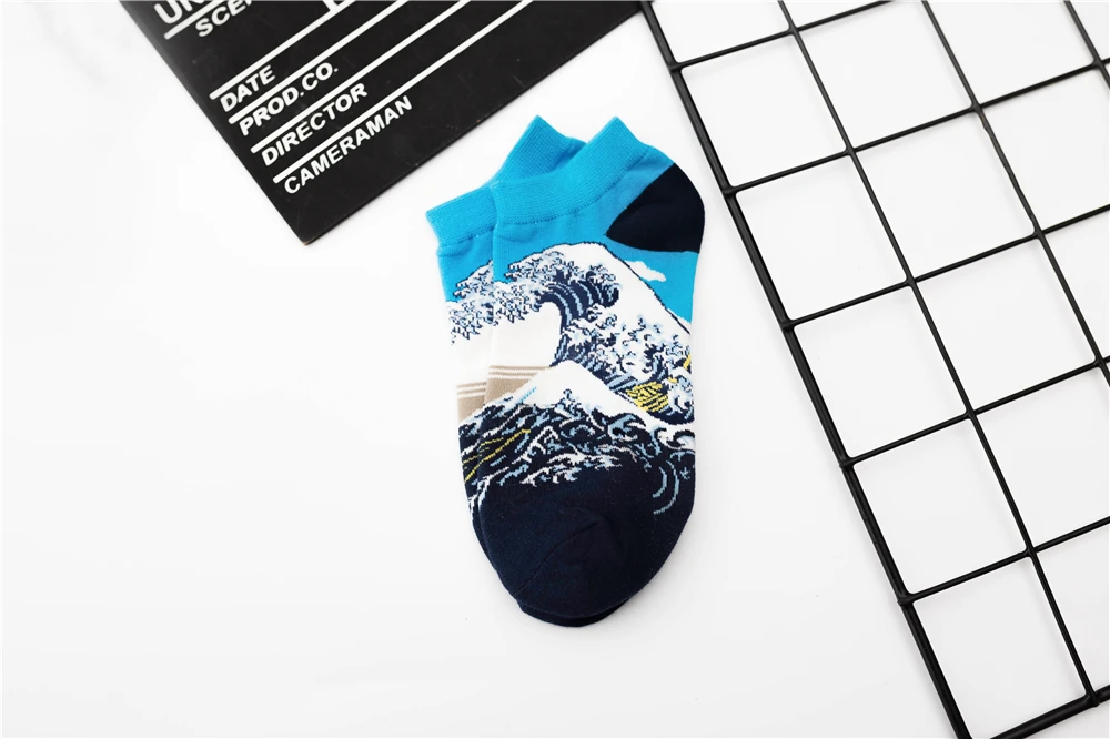 Women's New Retro Art Mural World Famous Oil Painting Series Funny Angel Mona Lisa Scream Van Gogh Starry Sky Short Ankle Socks