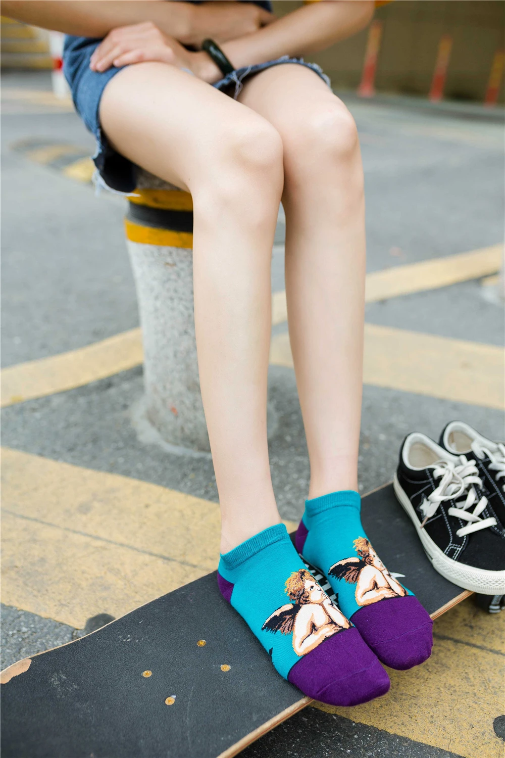 Women's New Retro Art Mural World Famous Oil Painting Series Funny Angel Mona Lisa Scream Van Gogh Starry Sky Short Ankle Socks