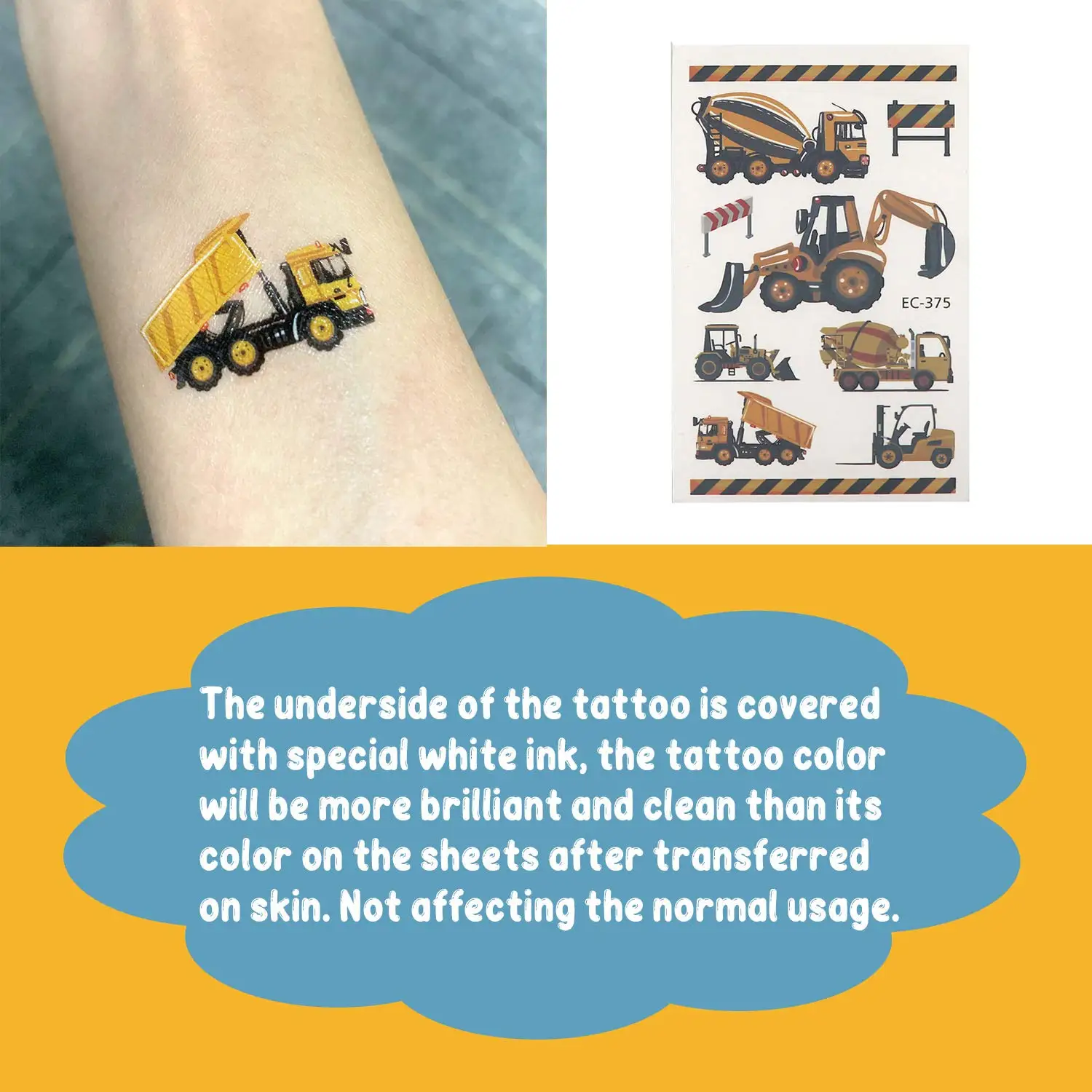 Cars and Trucks Temporary Tattoos for Kids Construction Vehicle Themed Fake Tattoo Excavator Stickers Boys Birthday Party Gifts