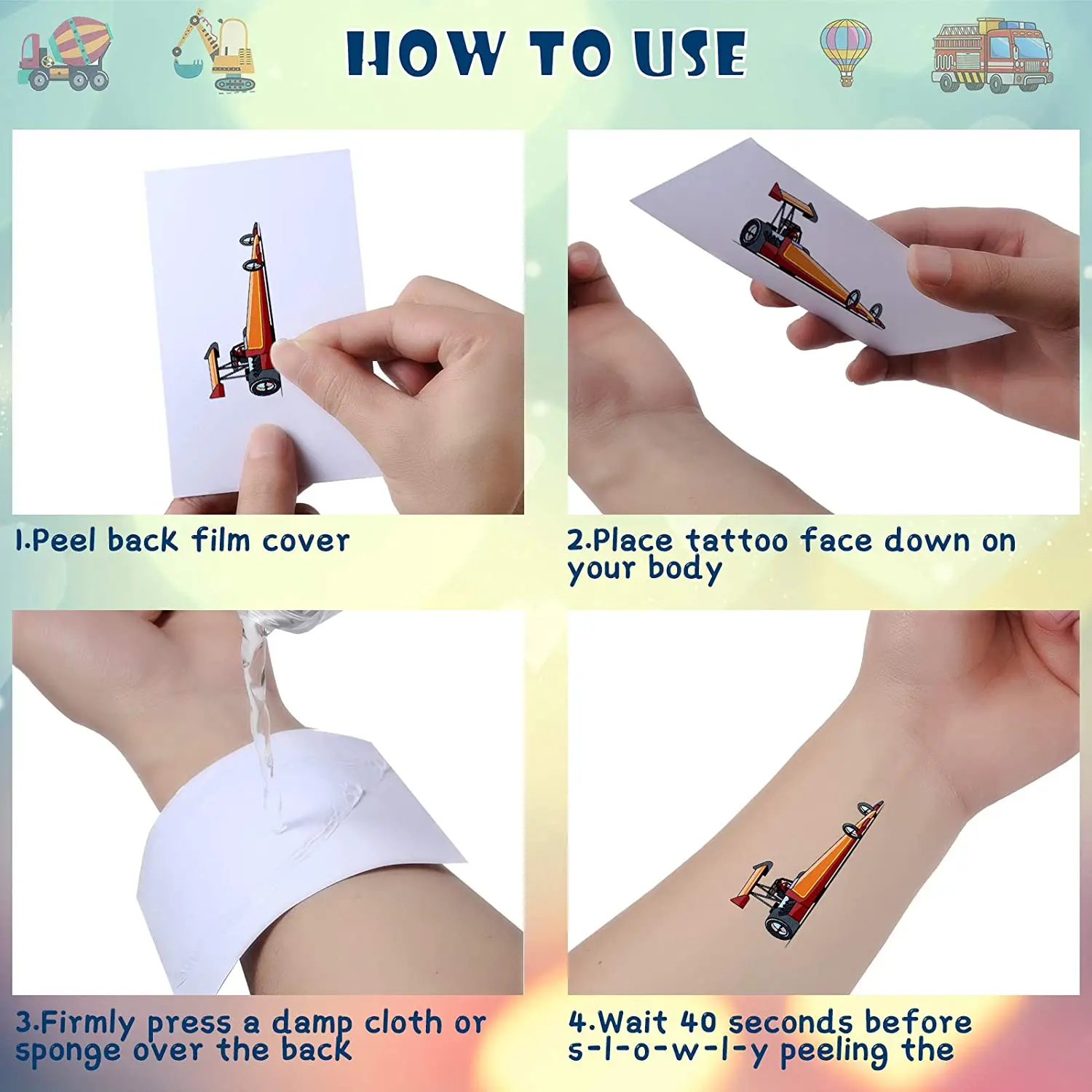 Cars and Trucks Temporary Tattoos for Kids Construction Vehicle Themed Fake Tattoo Excavator Stickers Boys Birthday Party Gifts