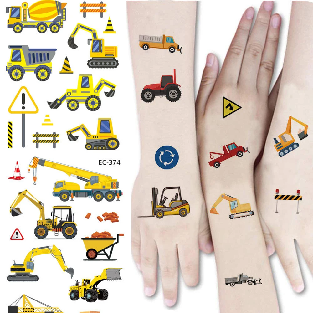 Cars and Trucks Temporary Tattoos for Kids Construction Vehicle Themed Fake Tattoo Excavator Stickers Boys Birthday Party Gifts