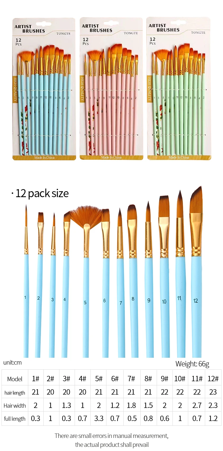 Nylon Hair Wooden Handle Artist Paint Brush Set Professional Oil Watercolor Acrylic Painting Brushes 3/6/10/12Pcs Art Supplies