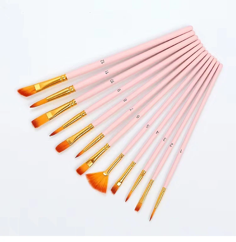 Nylon Hair Wooden Handle Artist Paint Brush Set Professional Oil Watercolor Acrylic Painting Brushes 3/6/10/12Pcs Art Supplies
