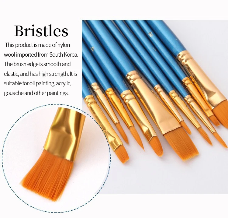 Nylon Hair Wooden Handle Artist Paint Brush Set Professional Oil Watercolor Acrylic Painting Brushes 3/6/10/12Pcs Art Supplies