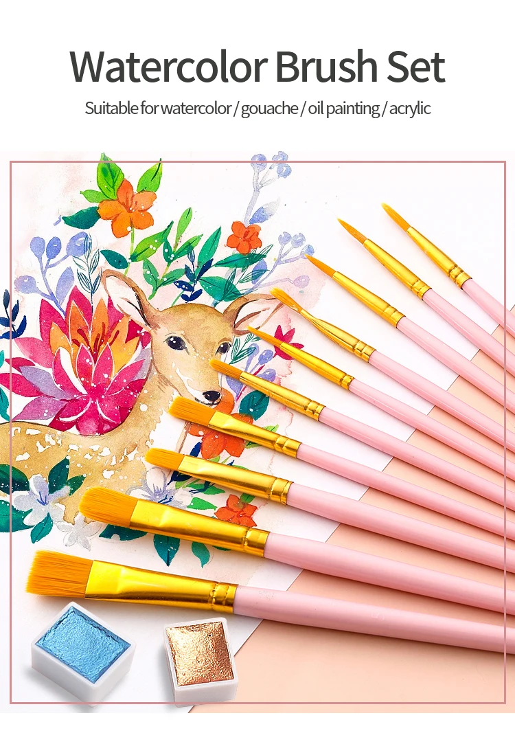 Nylon Hair Wooden Handle Artist Paint Brush Set Professional Oil Watercolor Acrylic Painting Brushes 3/6/10/12Pcs Art Supplies