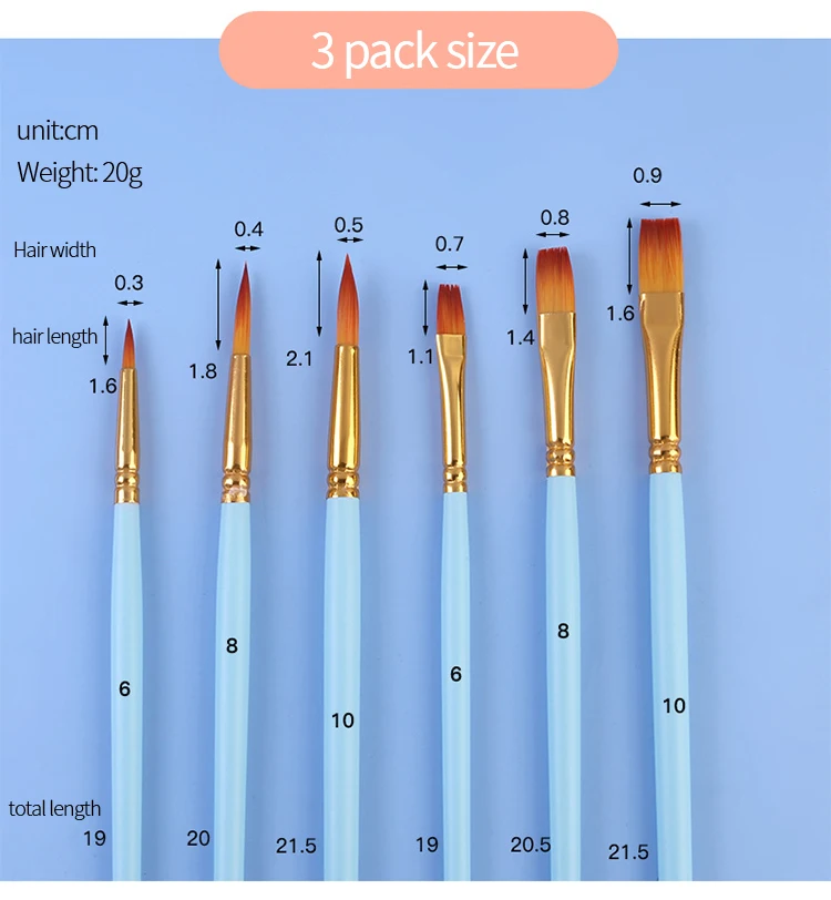 Nylon Hair Wooden Handle Artist Paint Brush Set Professional Oil Watercolor Acrylic Painting Brushes 3/6/10/12Pcs Art Supplies
