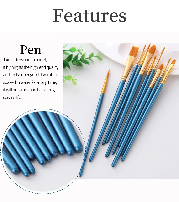 Nylon Hair Wooden Handle Artist Paint Brush Set Professional Oil Watercolor Acrylic Painting Brushes 3/6/10/12Pcs Art Supplies
