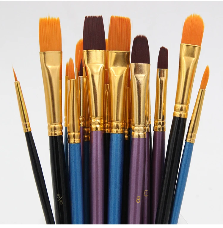 Nylon Hair Wooden Handle Artist Paint Brush Set Professional Oil Watercolor Acrylic Painting Brushes 3/6/10/12Pcs Art Supplies