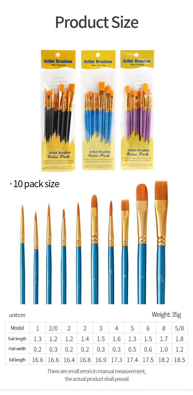 Nylon Hair Wooden Handle Artist Paint Brush Set Professional Oil Watercolor Acrylic Painting Brushes 3/6/10/12Pcs Art Supplies