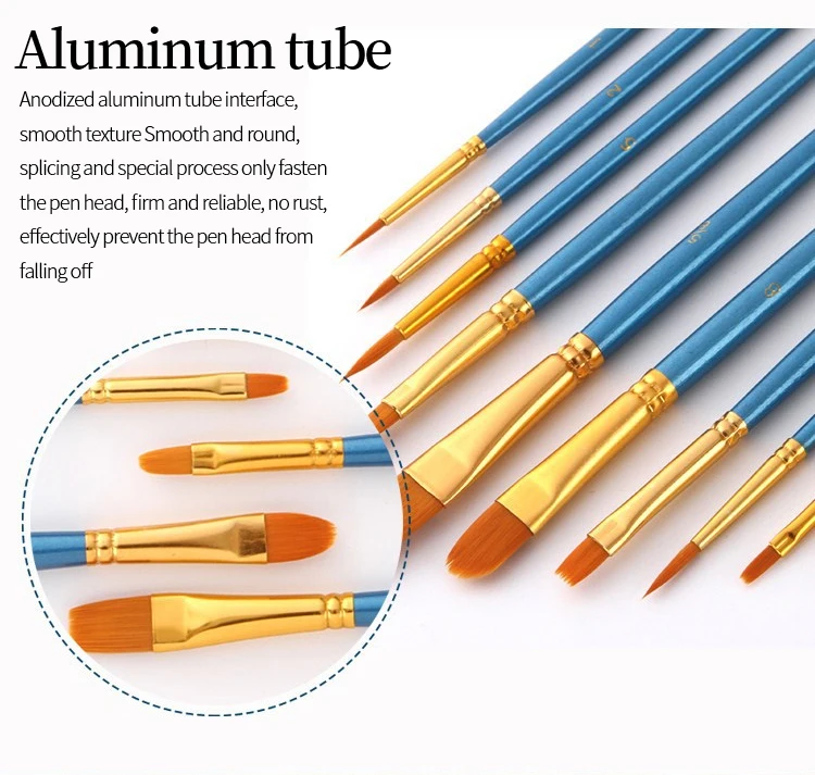 Nylon Hair Wooden Handle Artist Paint Brush Set Professional Oil Watercolor Acrylic Painting Brushes 3/6/10/12Pcs Art Supplies
