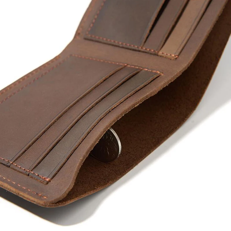 100% Full Cow Genuine Leather Wallet Men Simple Design Handmade Horizontal Small Bifold Purse for Men