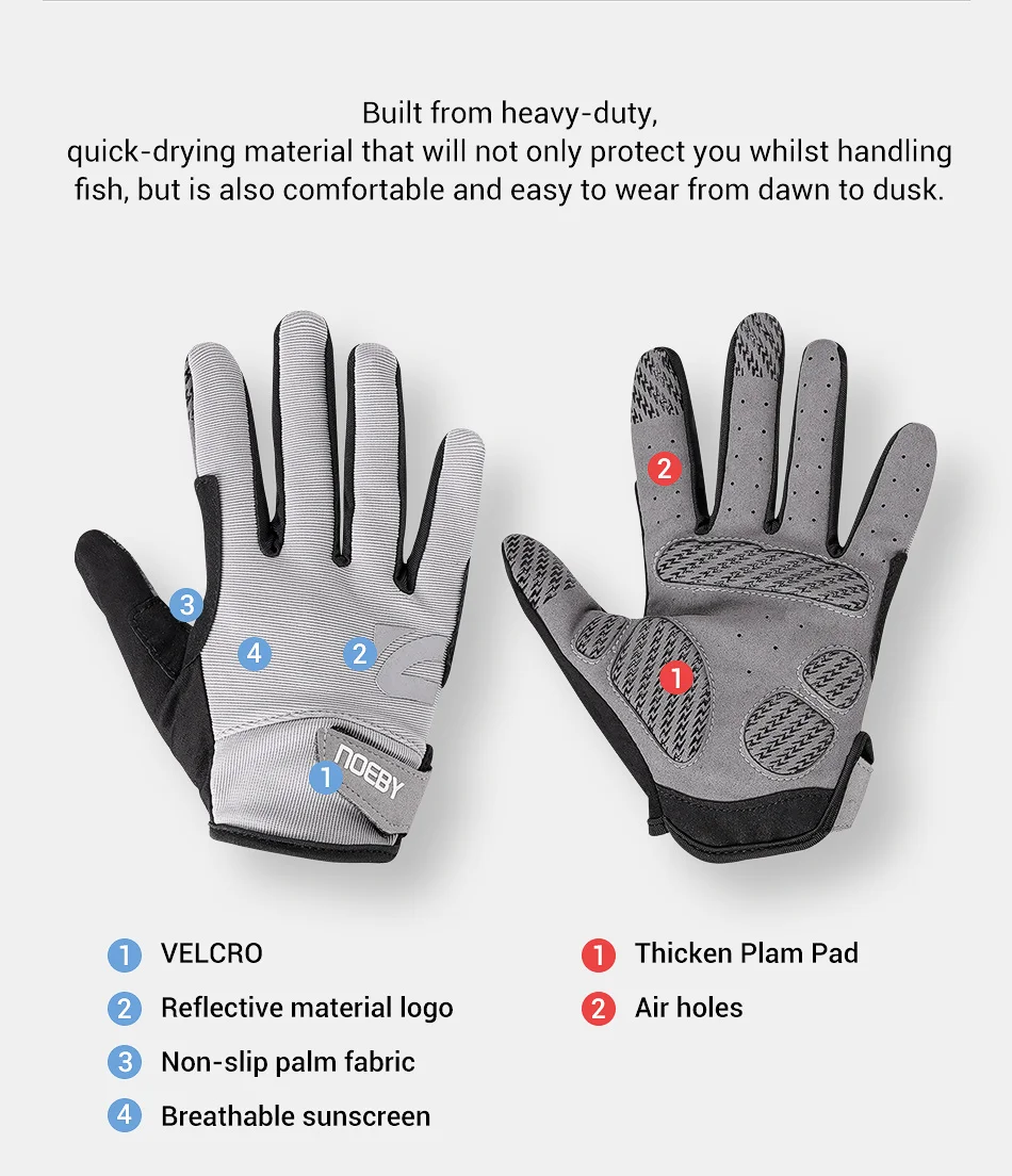Noeby Fishing Gloves Non-slip Full Finger Outdoor Sun Protection Anti-UV Cycling Running Gloves Men Women Tackle