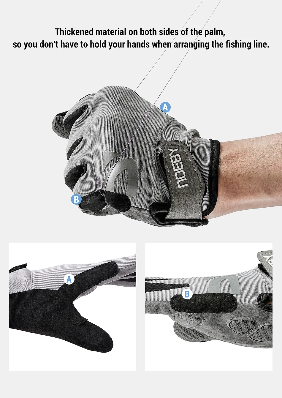 Noeby Fishing Gloves Non-slip Full Finger Outdoor Sun Protection Anti-UV Cycling Running Gloves Men Women Tackle