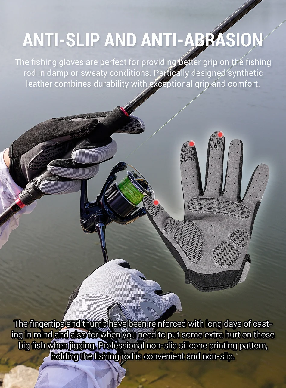 Noeby Fishing Gloves Non-slip Full Finger Outdoor Sun Protection Anti-UV Cycling Running Gloves Men Women Tackle
