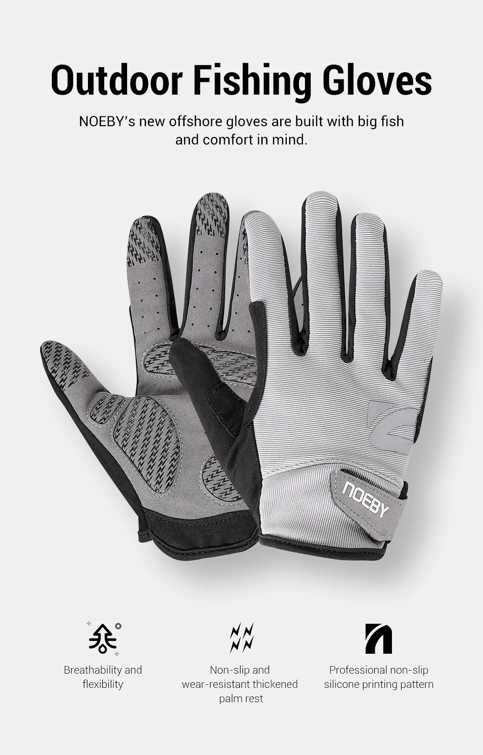 Noeby Fishing Gloves Non-slip Full Finger Outdoor Sun Protection Anti-UV Cycling Running Gloves Men Women Tackle
