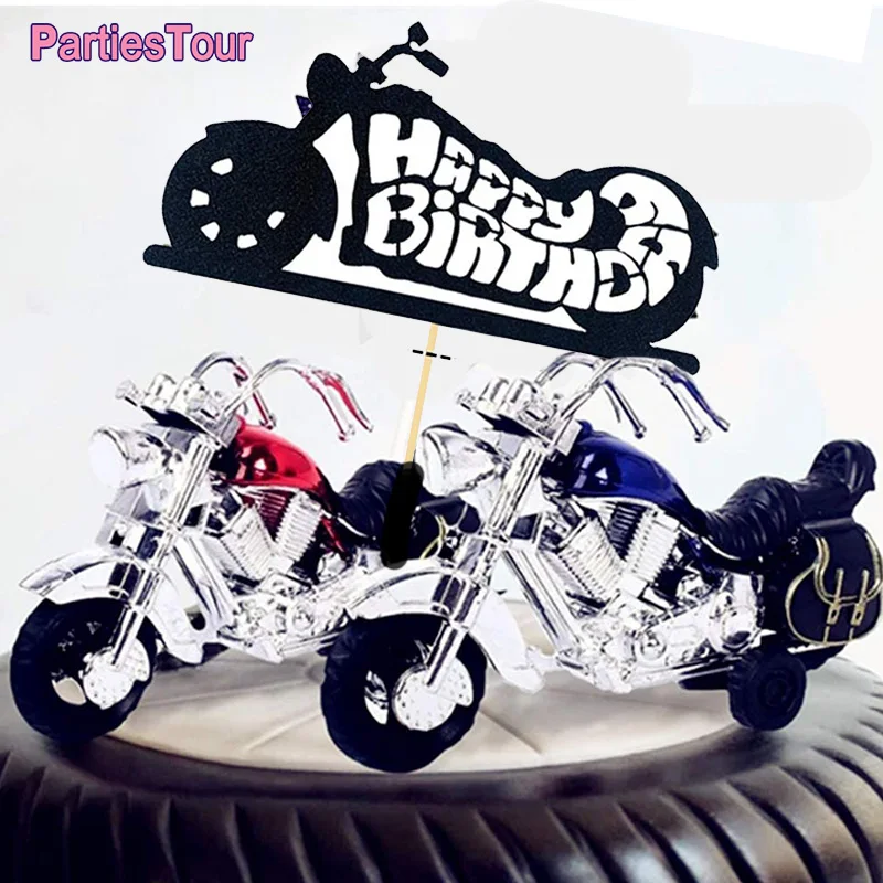 Motorcycle Model Cake Topper Motorbike Theme Kids Party Decor Picks Happy Birthday Cake Topper for Boy Man’s Birthday Decoration