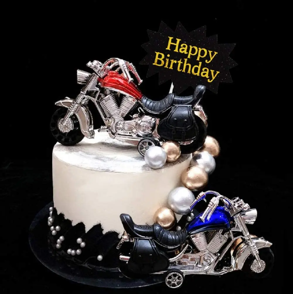 Motorcycle Model Cake Topper Motorbike Theme Kids Party Decor Picks Happy Birthday Cake Topper for Boy Man’s Birthday Decoration