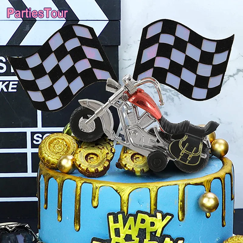 Motorcycle Model Cake Topper Motorbike Theme Kids Party Decor Picks Happy Birthday Cake Topper for Boy Man’s Birthday Decoration