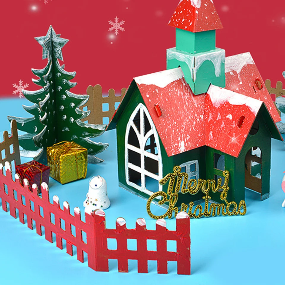Christmas Paper House DIY Painting Corrugated Board Villa Manor Castle Set Xmas Party Birthday Decoration Kids Gift Home Supply